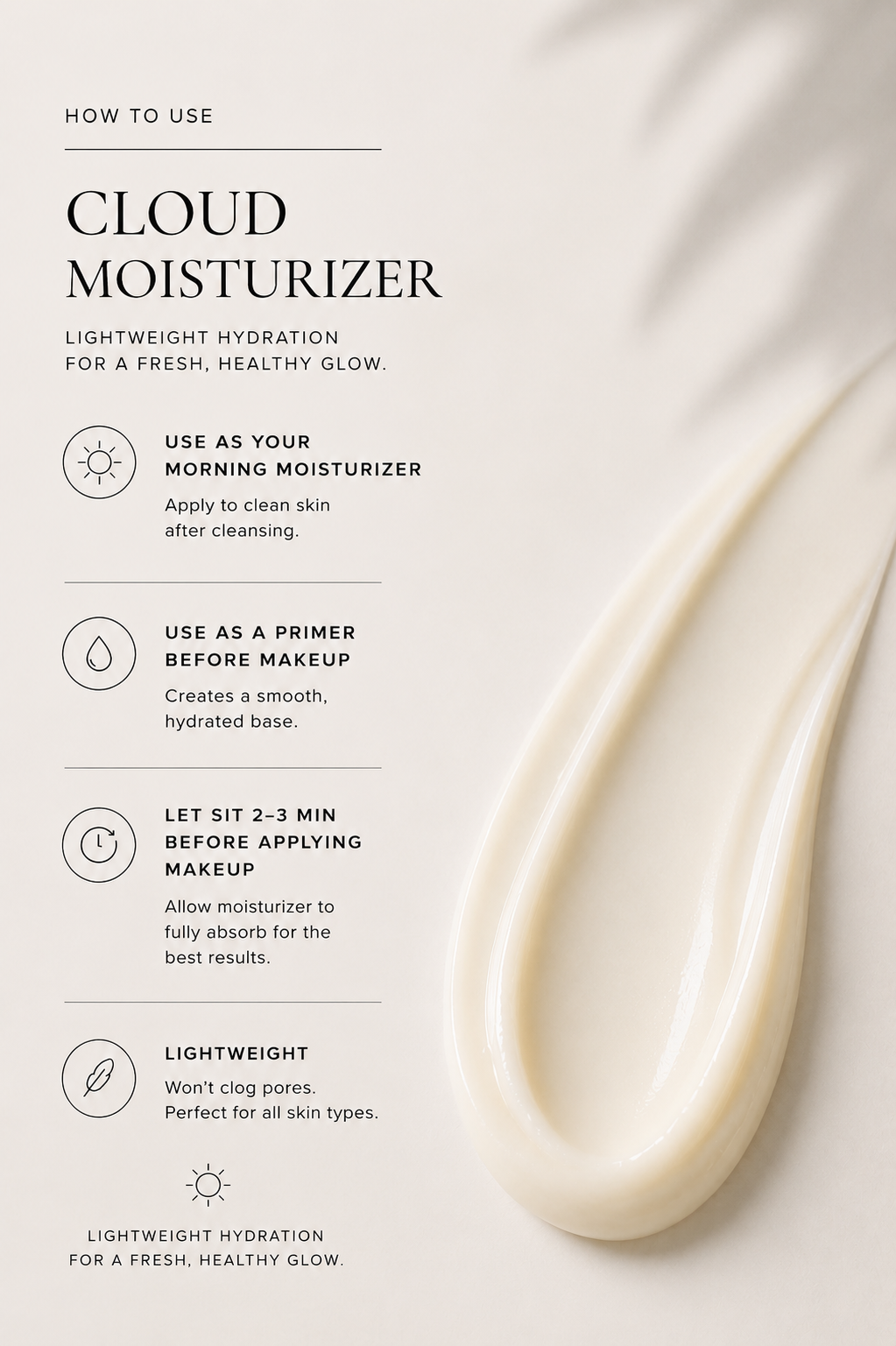 How to use Cloud Moisturizer, a lightweight beef tallow face moisturizer made with USDA Organic 100% Grass-Fed & Finished Tallow for morning skincare and before makeup.